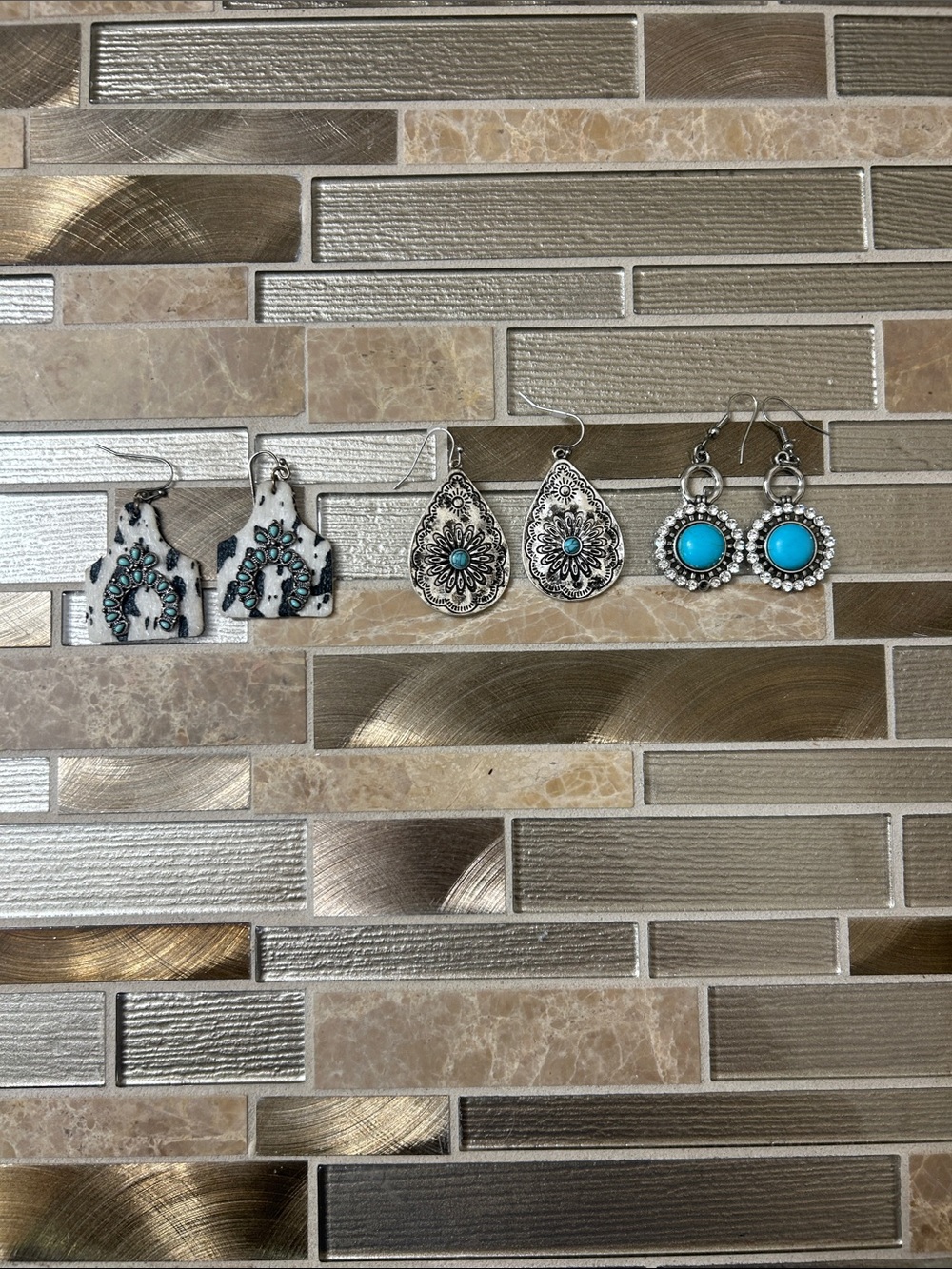 Set of 3 Turquoise and Silver Earrings